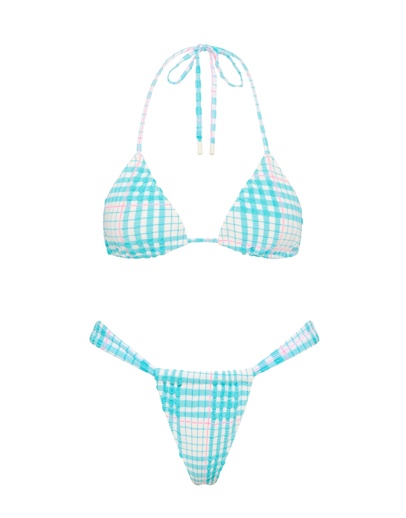 VINCA - BLUE BLOSS CHECK Triangle Bikini Set - Image 10